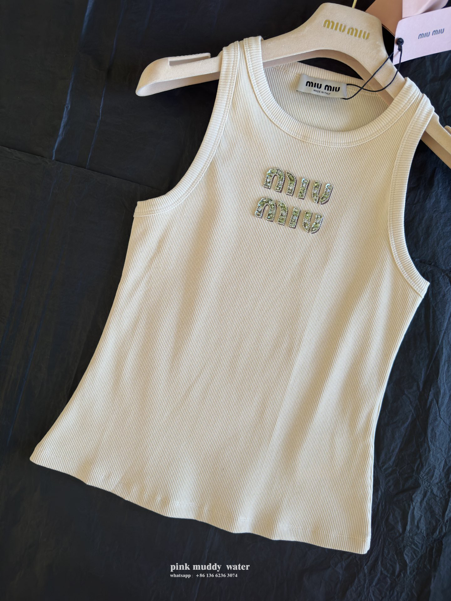 Rib knit top with embroidered logo