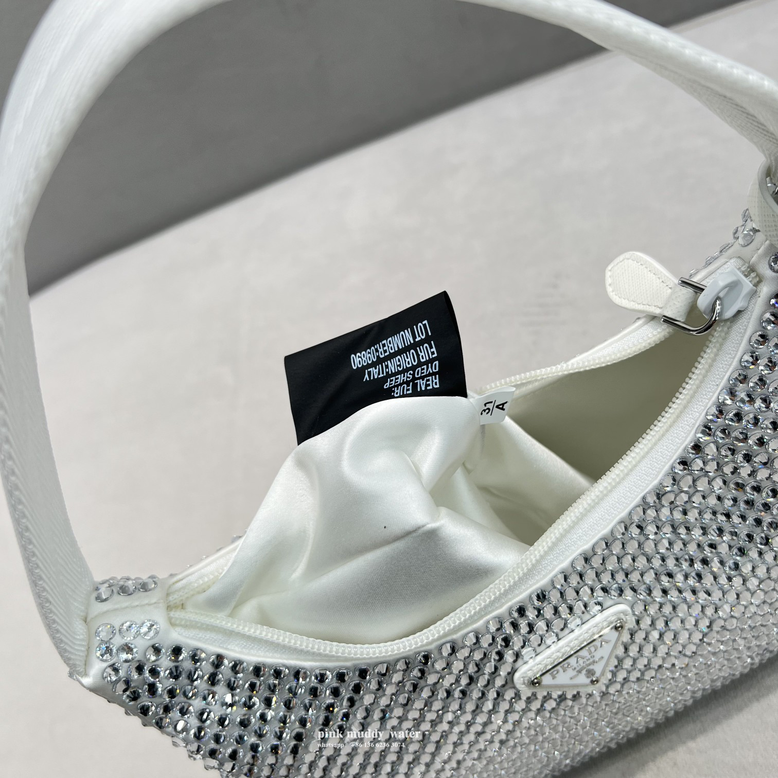 Satin mini-bag with crystals