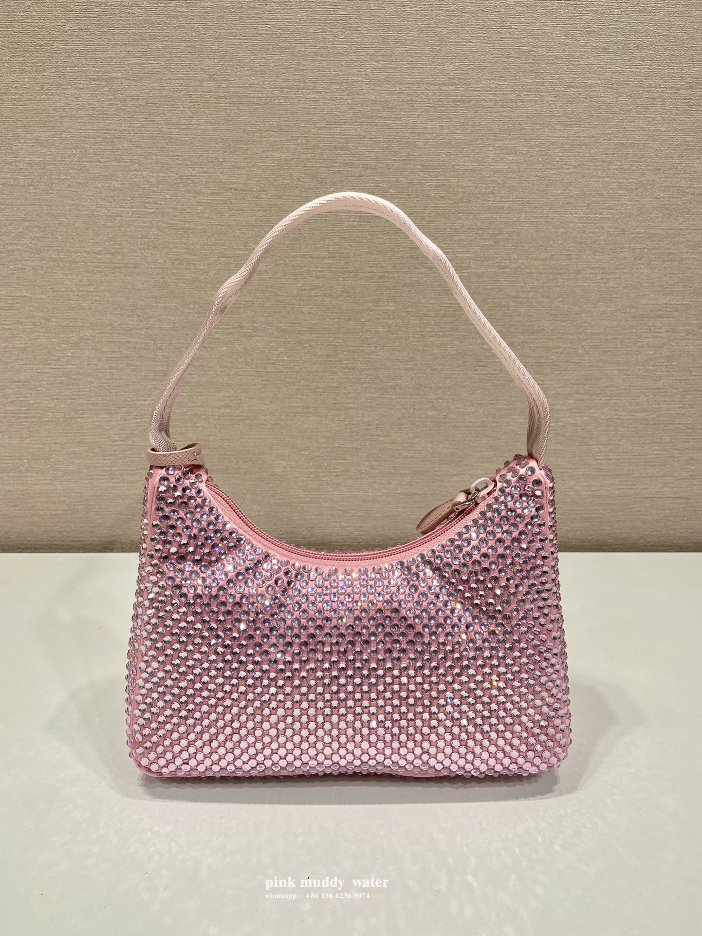 Satin mini-bag with crystals
