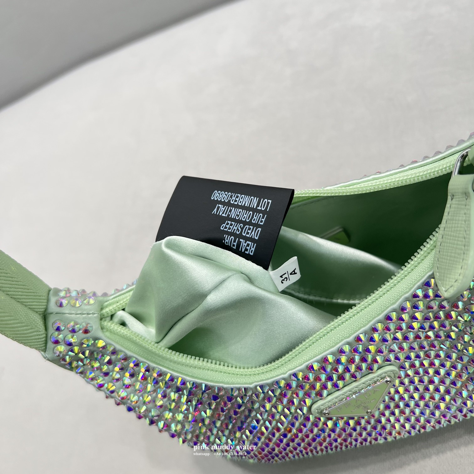 Satin mini-bag with crystals