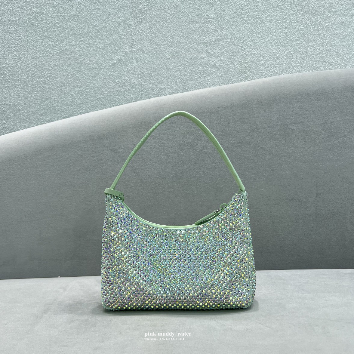 Satin mini-bag with crystals