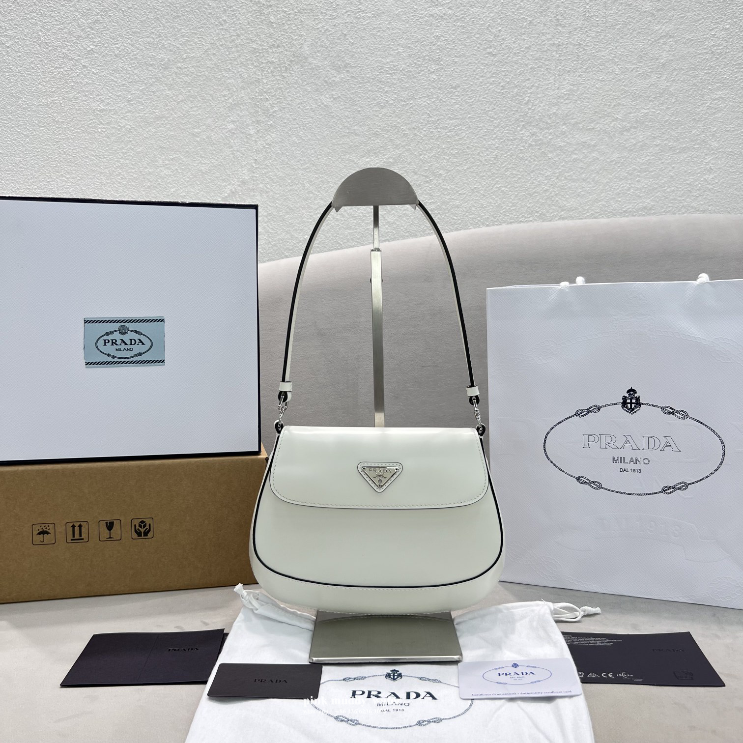 Prada Cleo brushed leather shoulder bag with flap