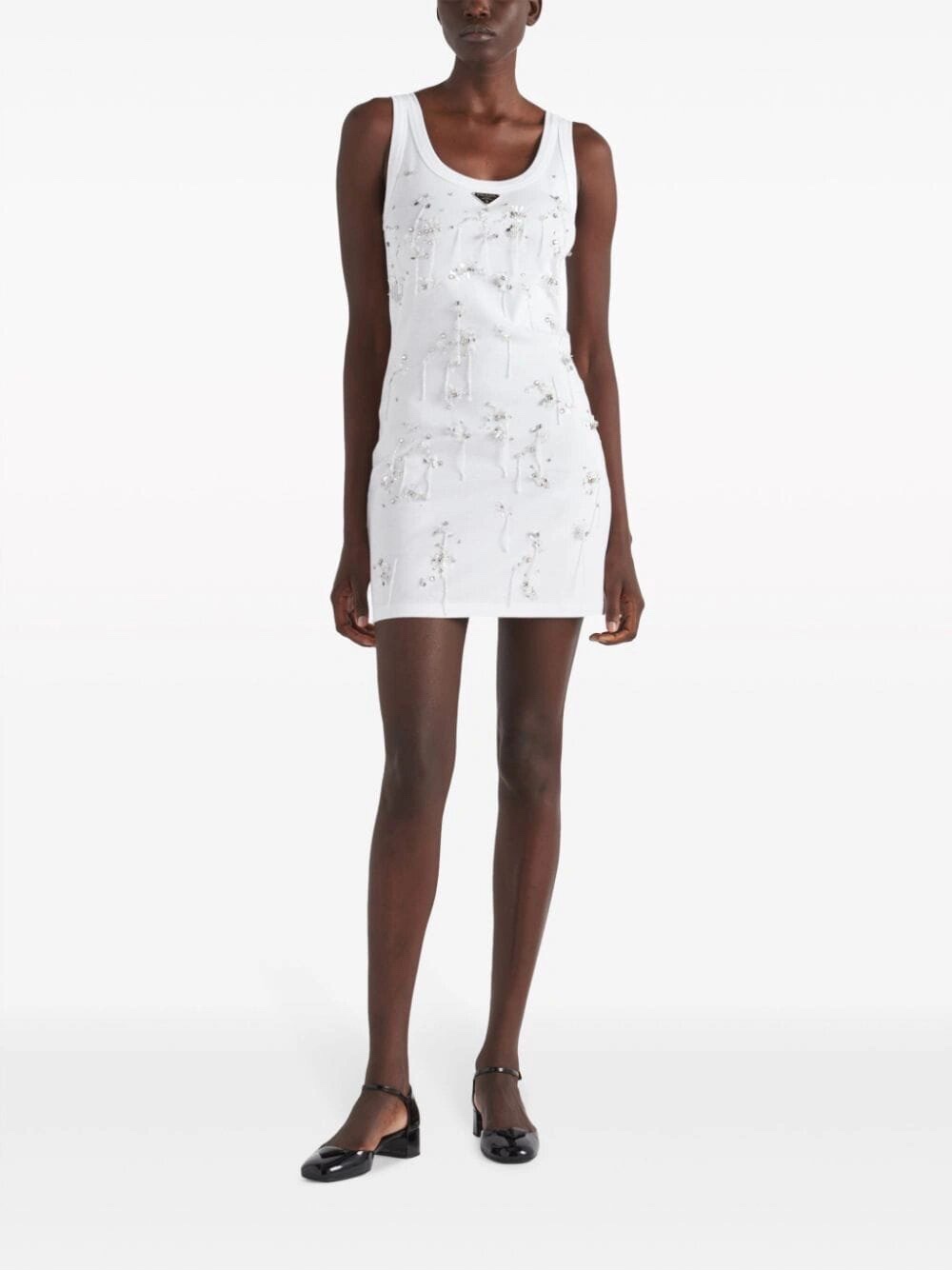 Ribbed knit jersey top with embroidery