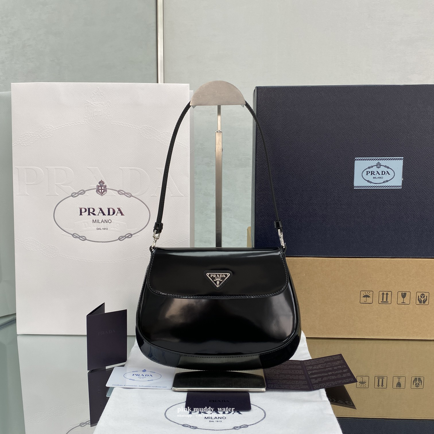 Prada Cleo brushed leather shoulder bag with flap