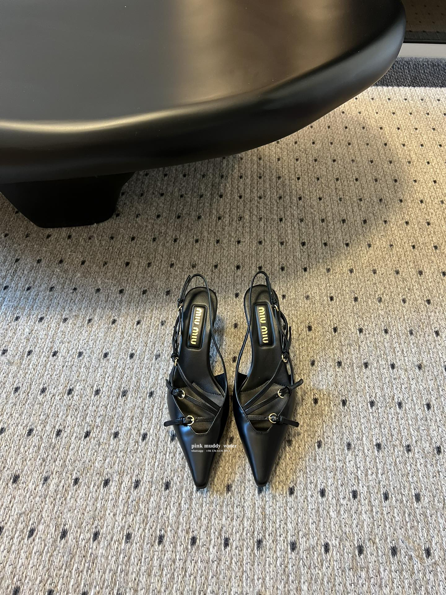 Brushed leather buckle slingback pumps