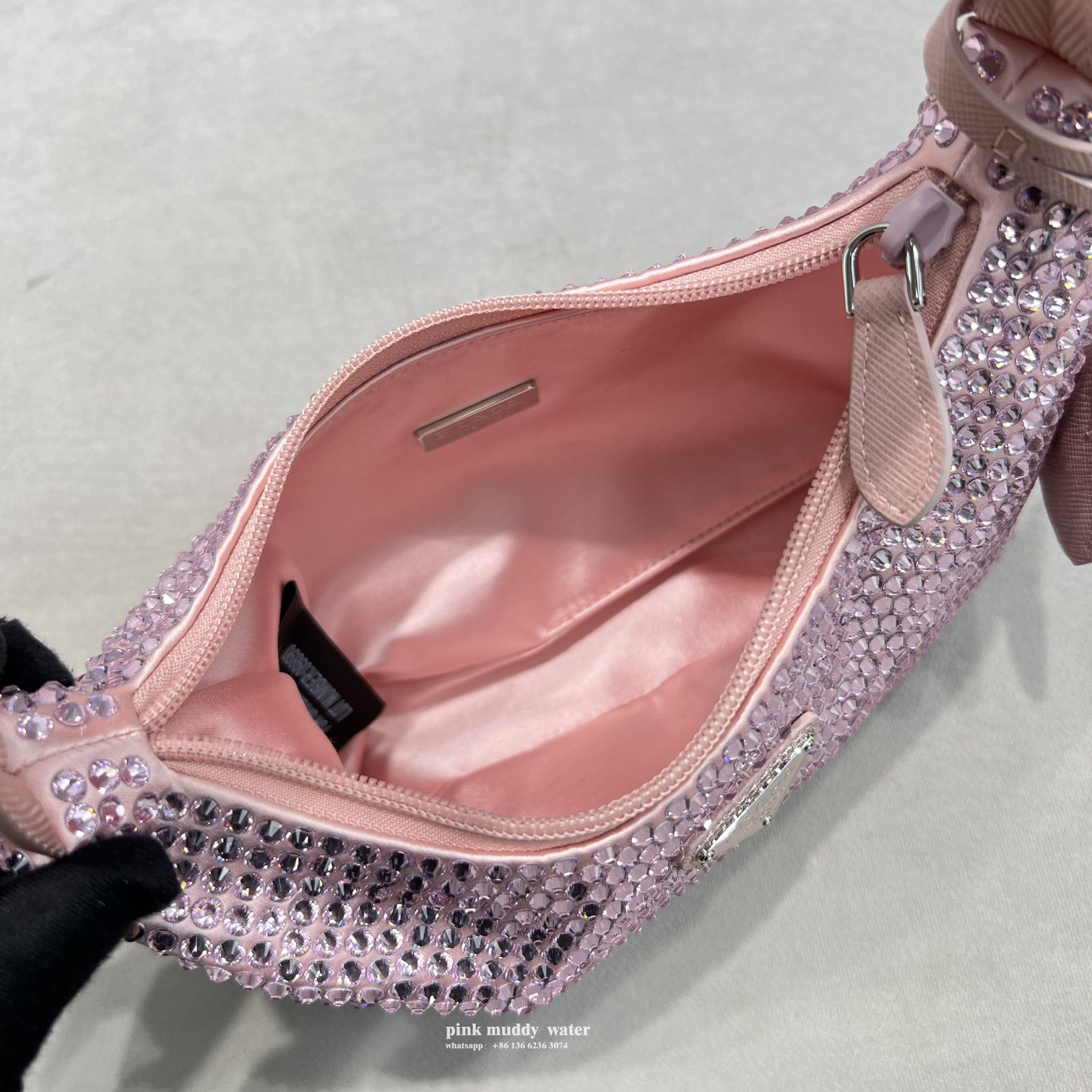 Satin mini-bag with crystals