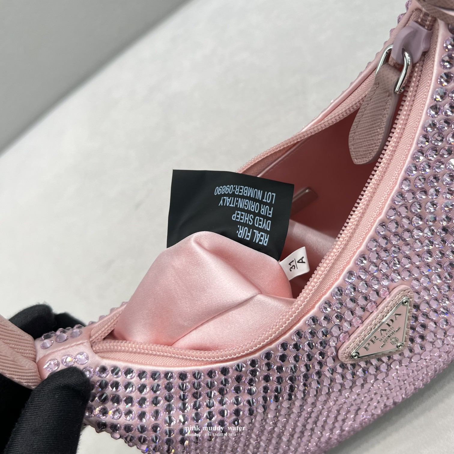 Satin mini-bag with crystals