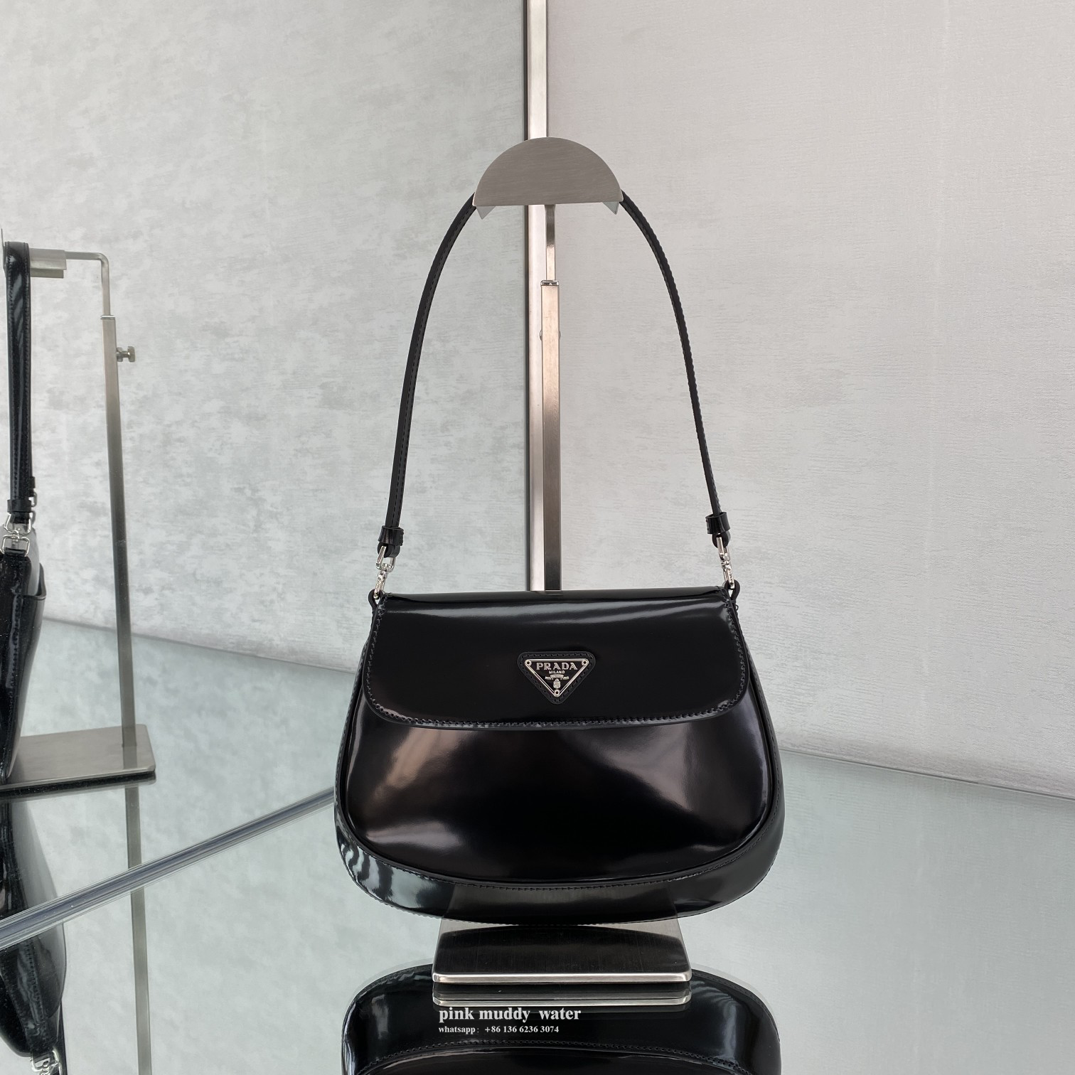 Prada Cleo brushed leather shoulder bag with flap