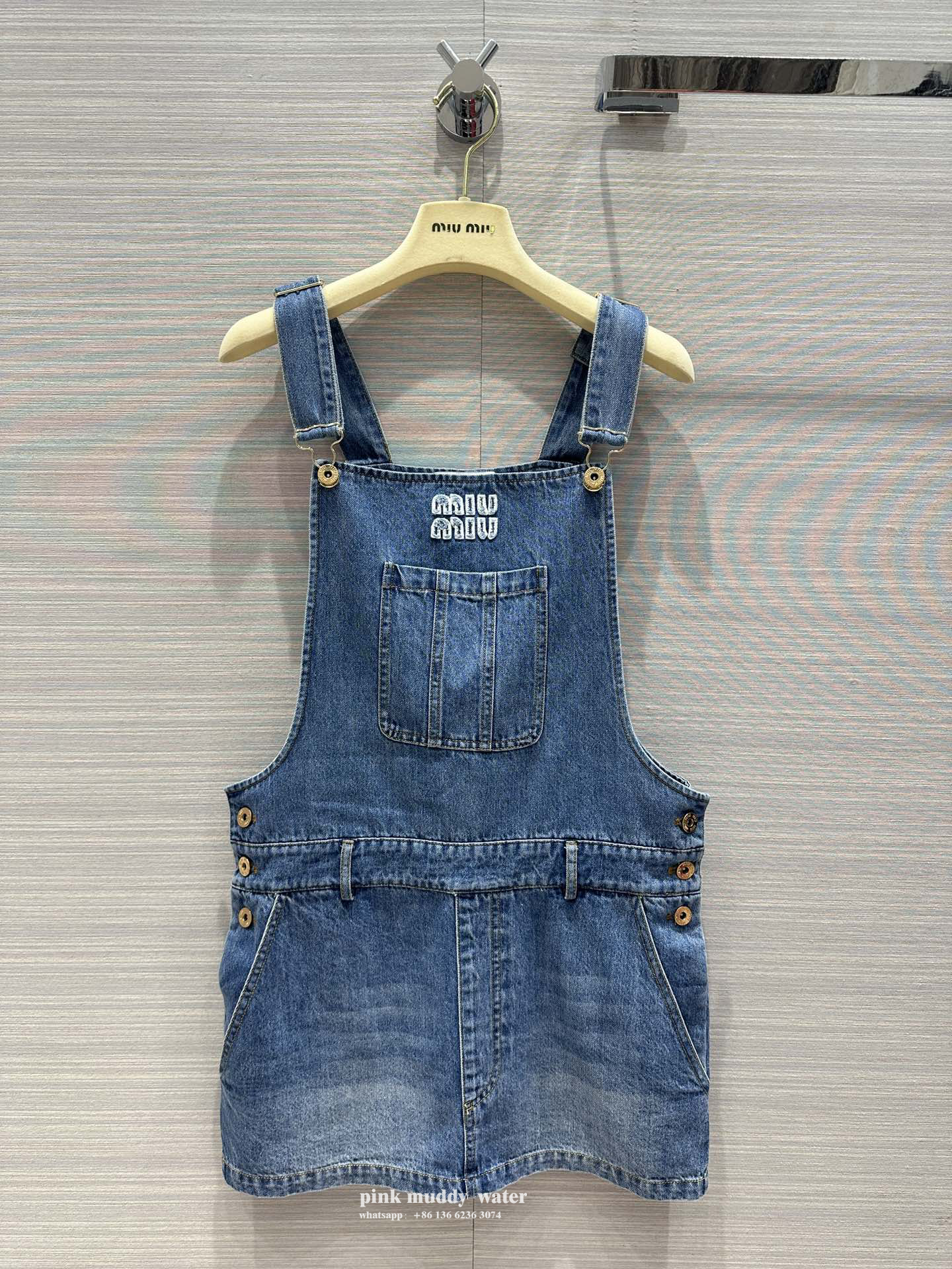 Denim suspender jumpsuit mini skirt