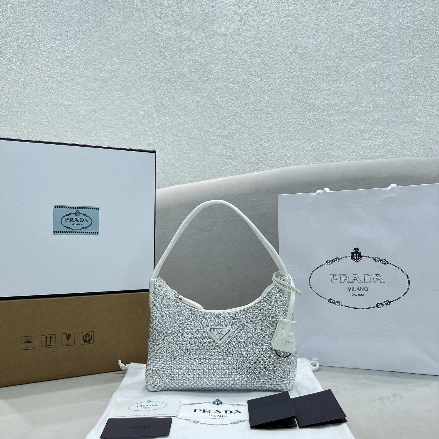 Satin mini-bag with crystals