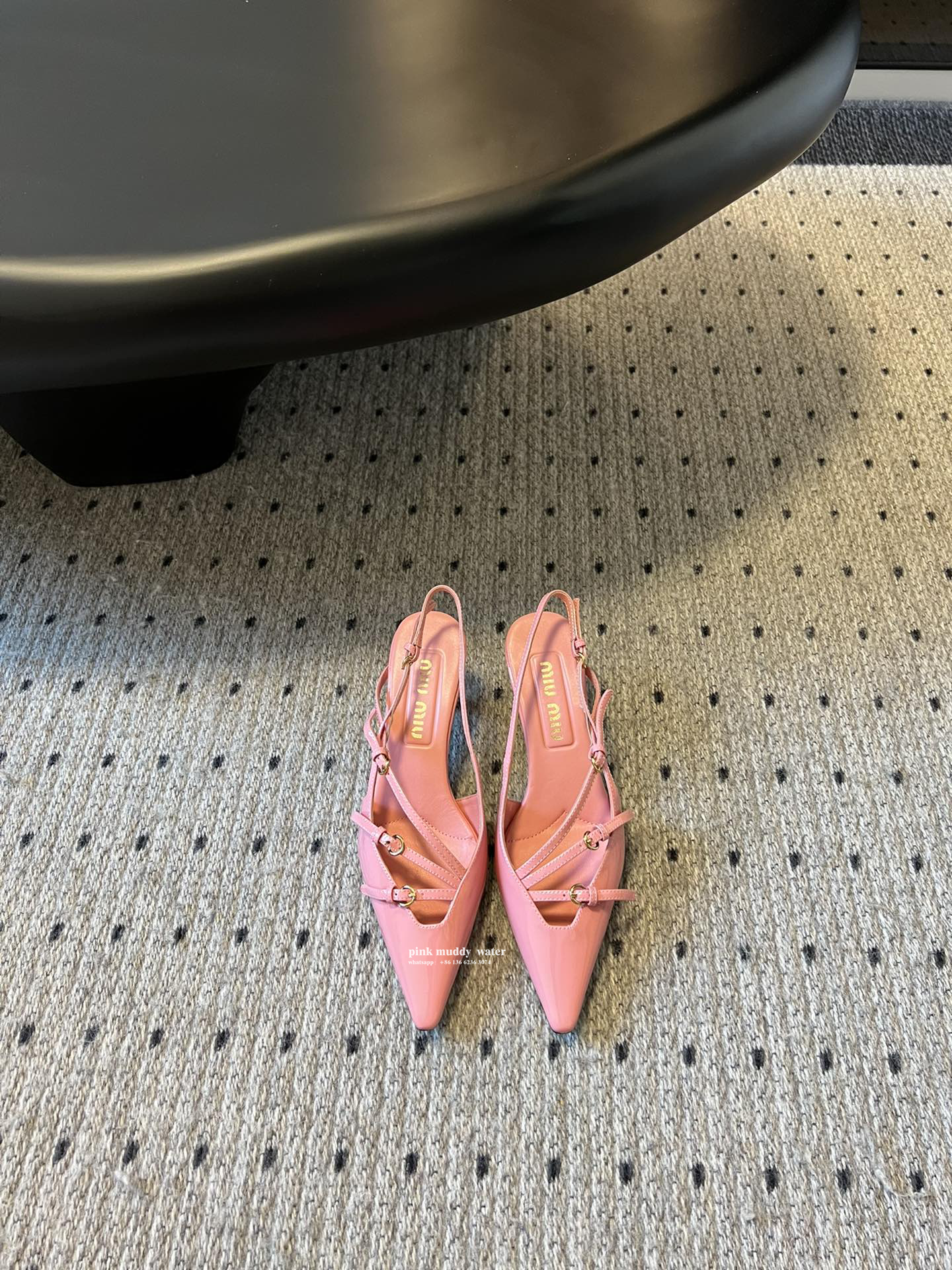 Brushed leather buckle slingback pumps