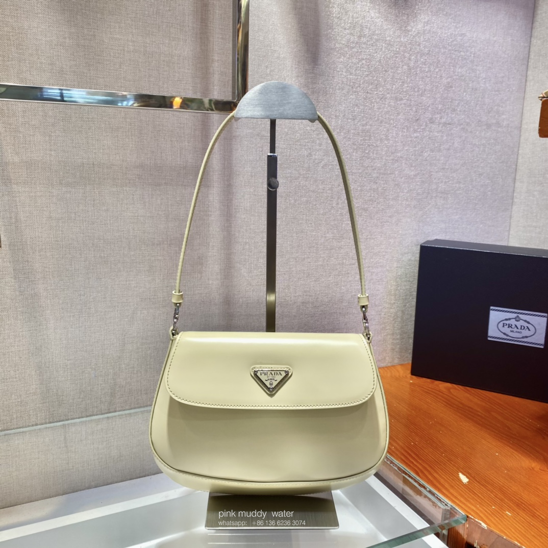 Prada Cleo brushed leather shoulder bag with flap