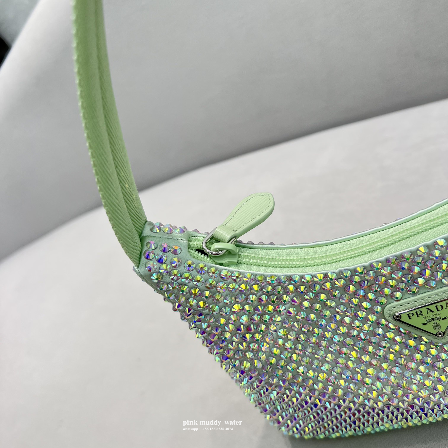 Satin mini-bag with crystals