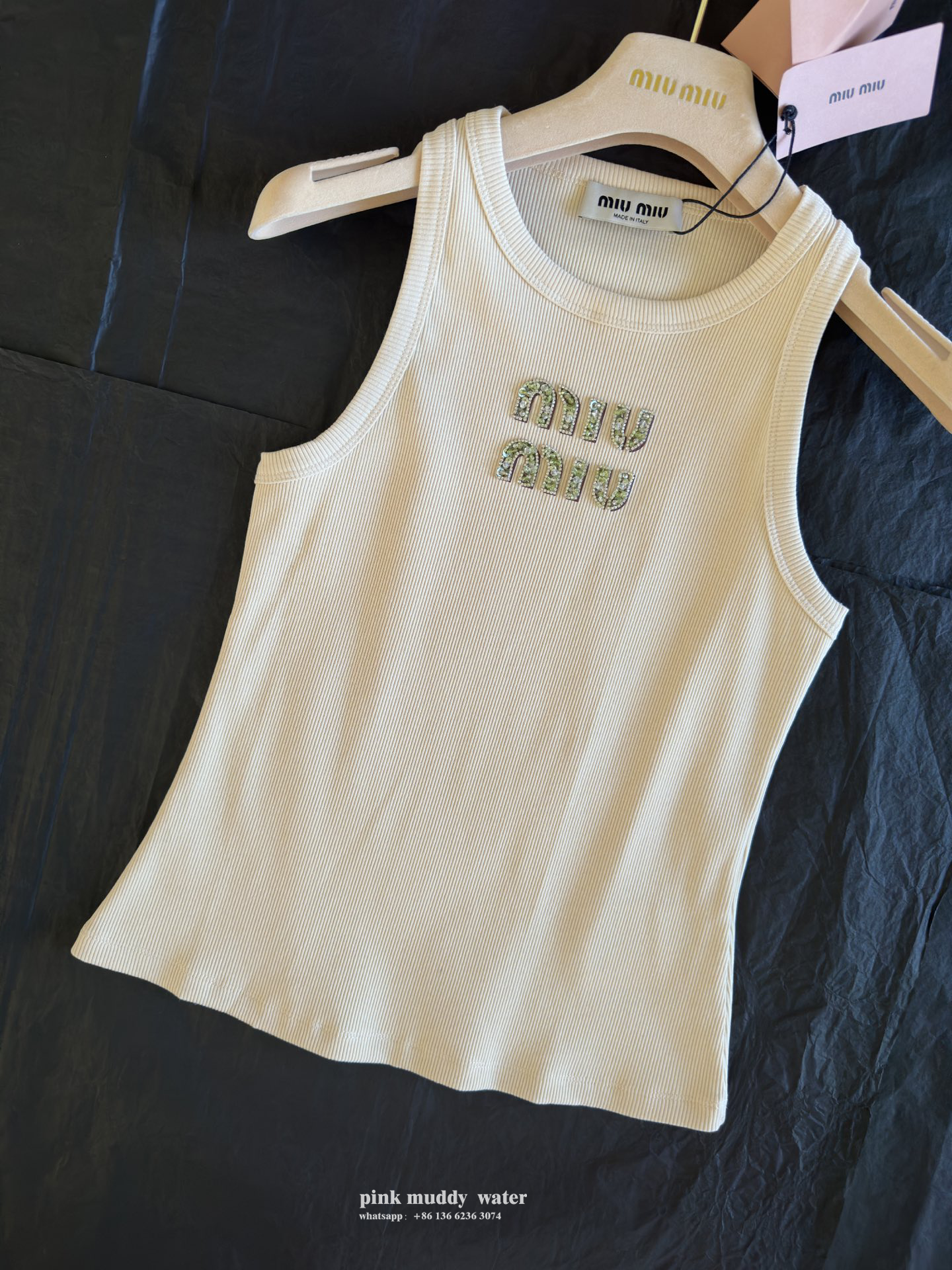 Rib knit top with embroidered logo