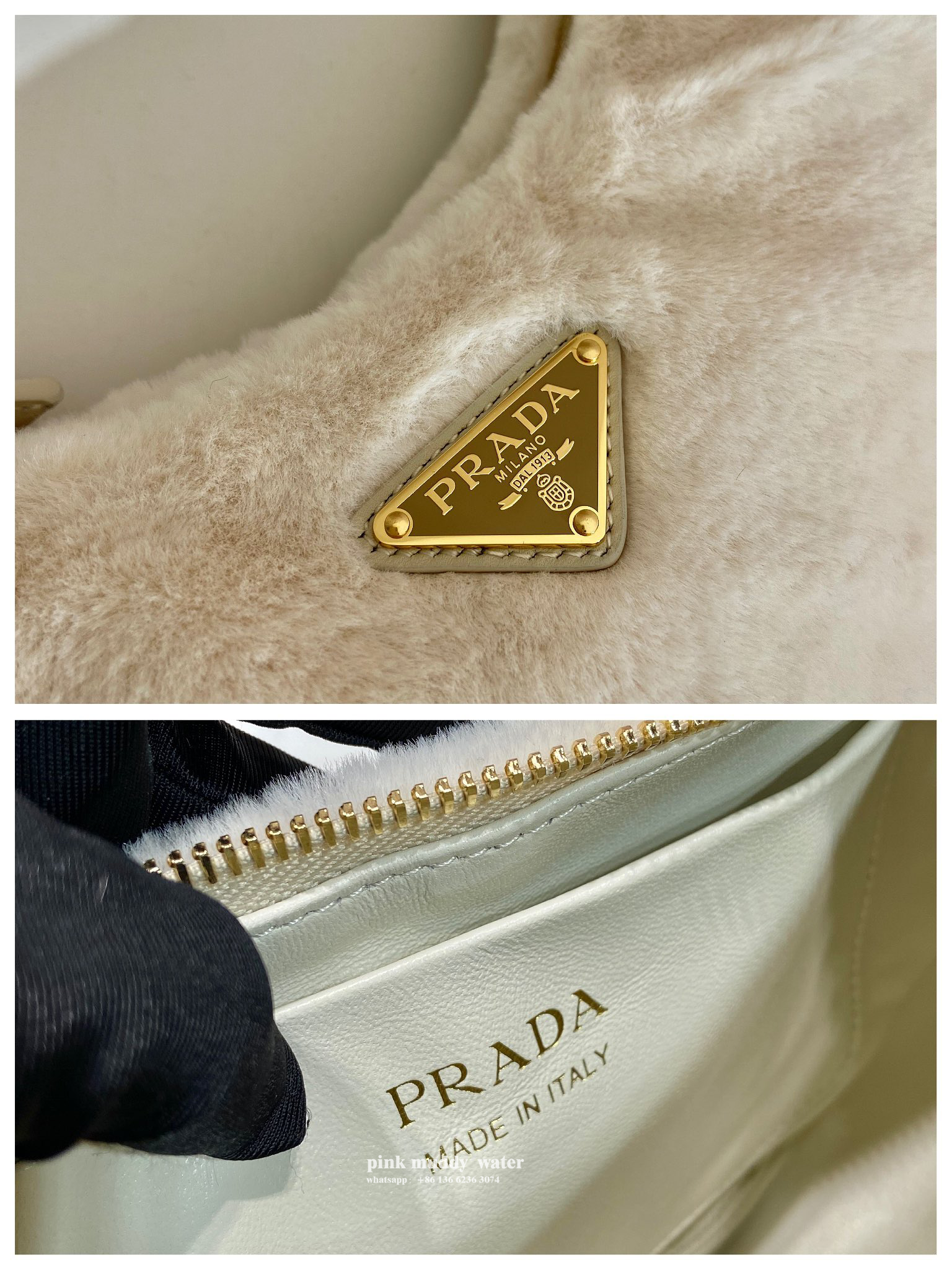Prada Arqué shearling and leather shoulder bag