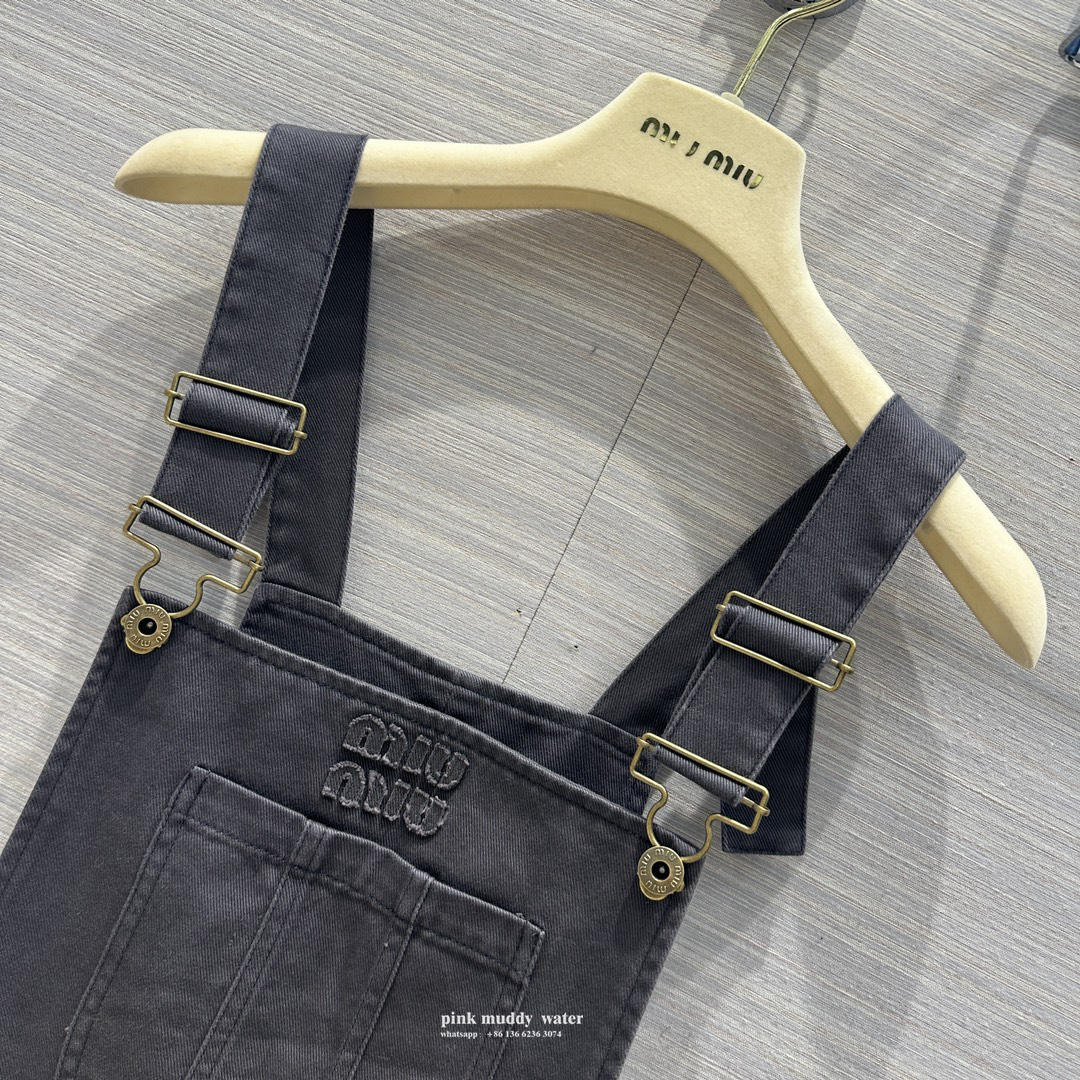 Denim suspender jumpsuit mini skirt