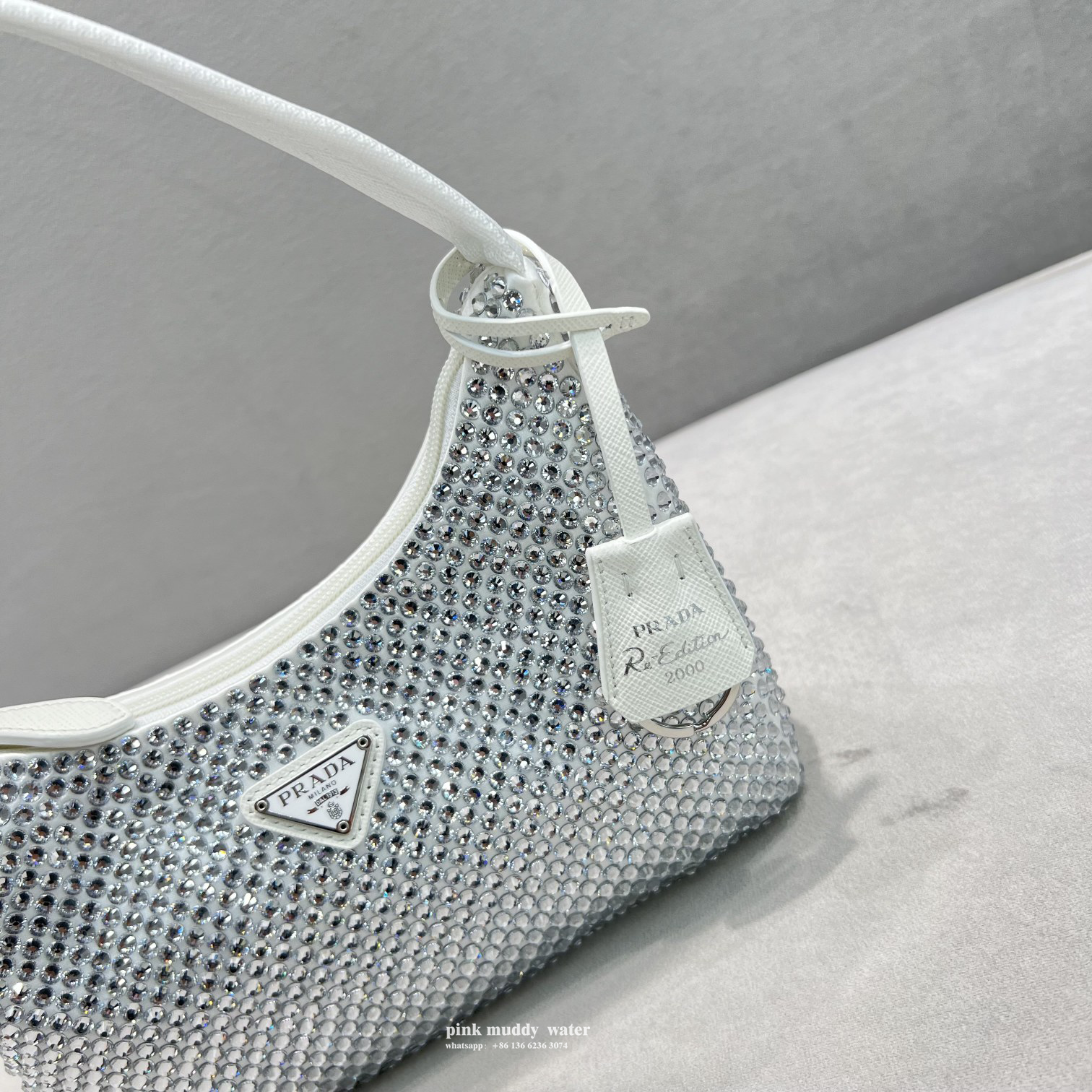 Satin mini-bag with crystals