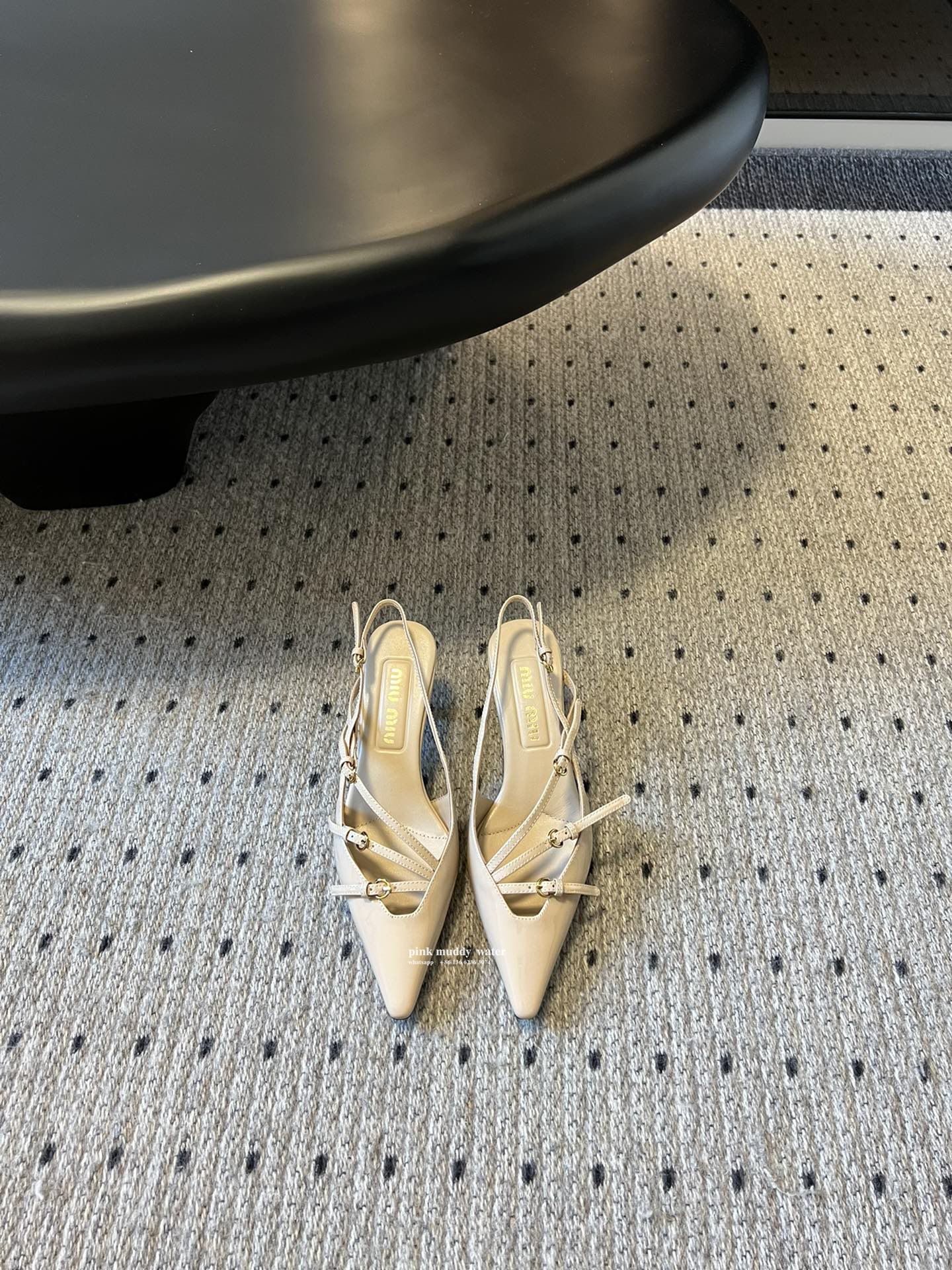 Brushed leather buckle slingback pumps