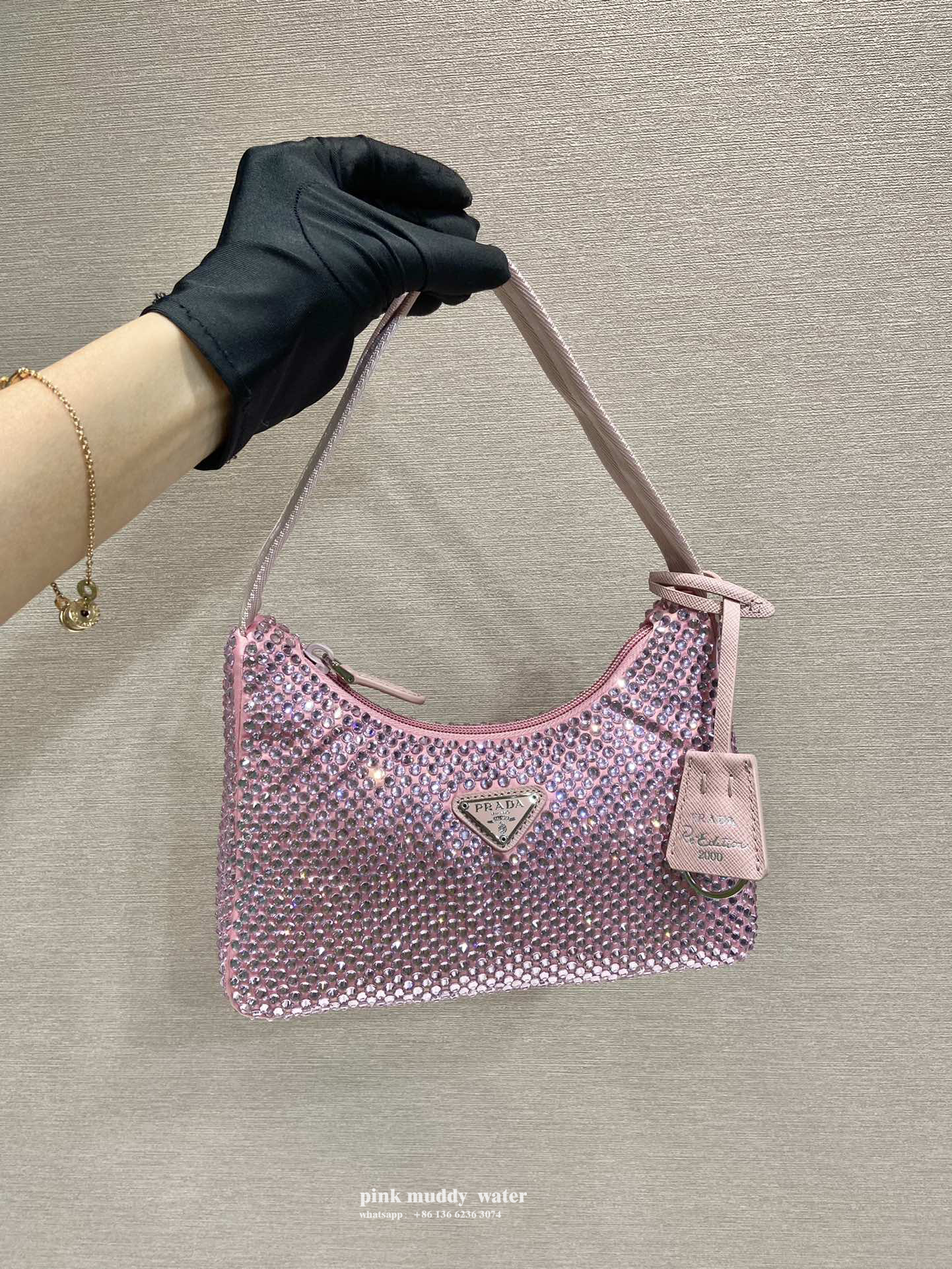Satin mini-bag with crystals