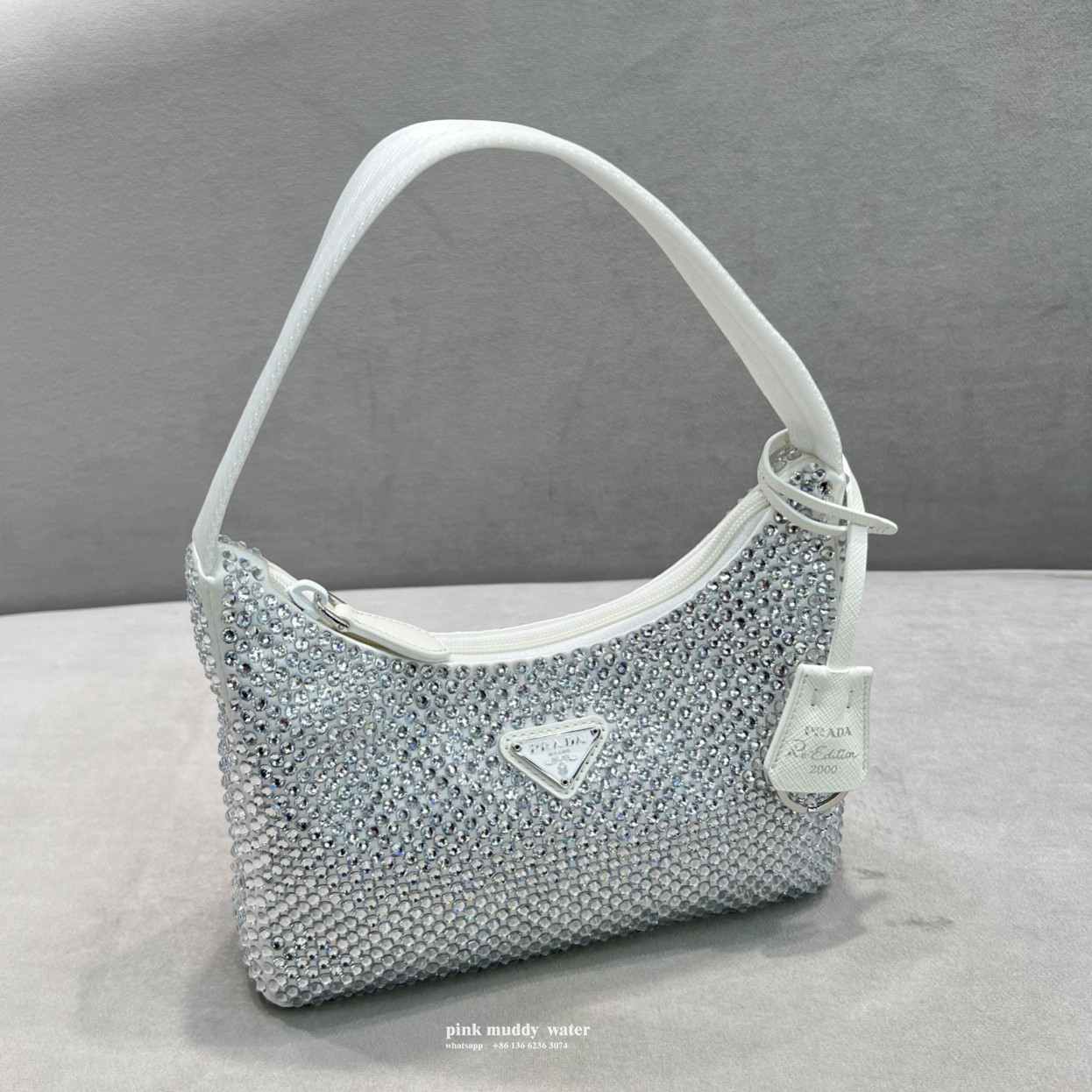 Satin mini-bag with crystals
