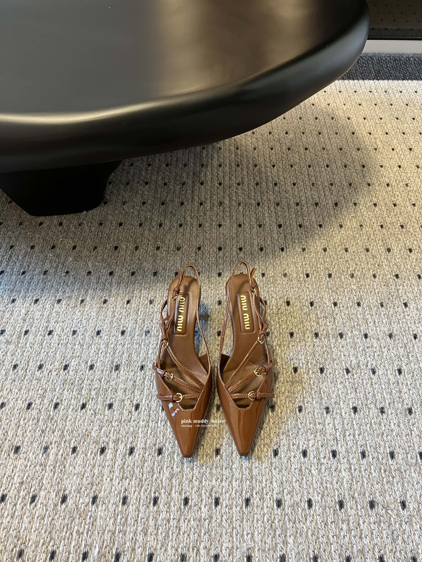 Brushed leather buckle slingback pumps