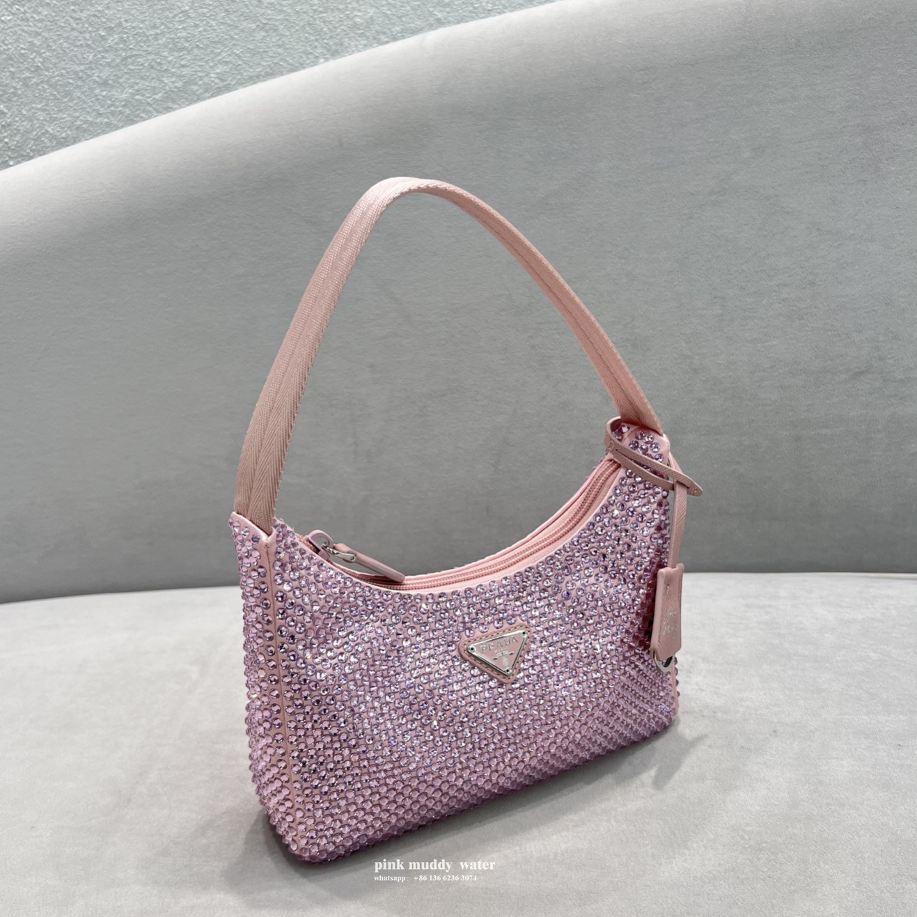 Satin mini-bag with crystals