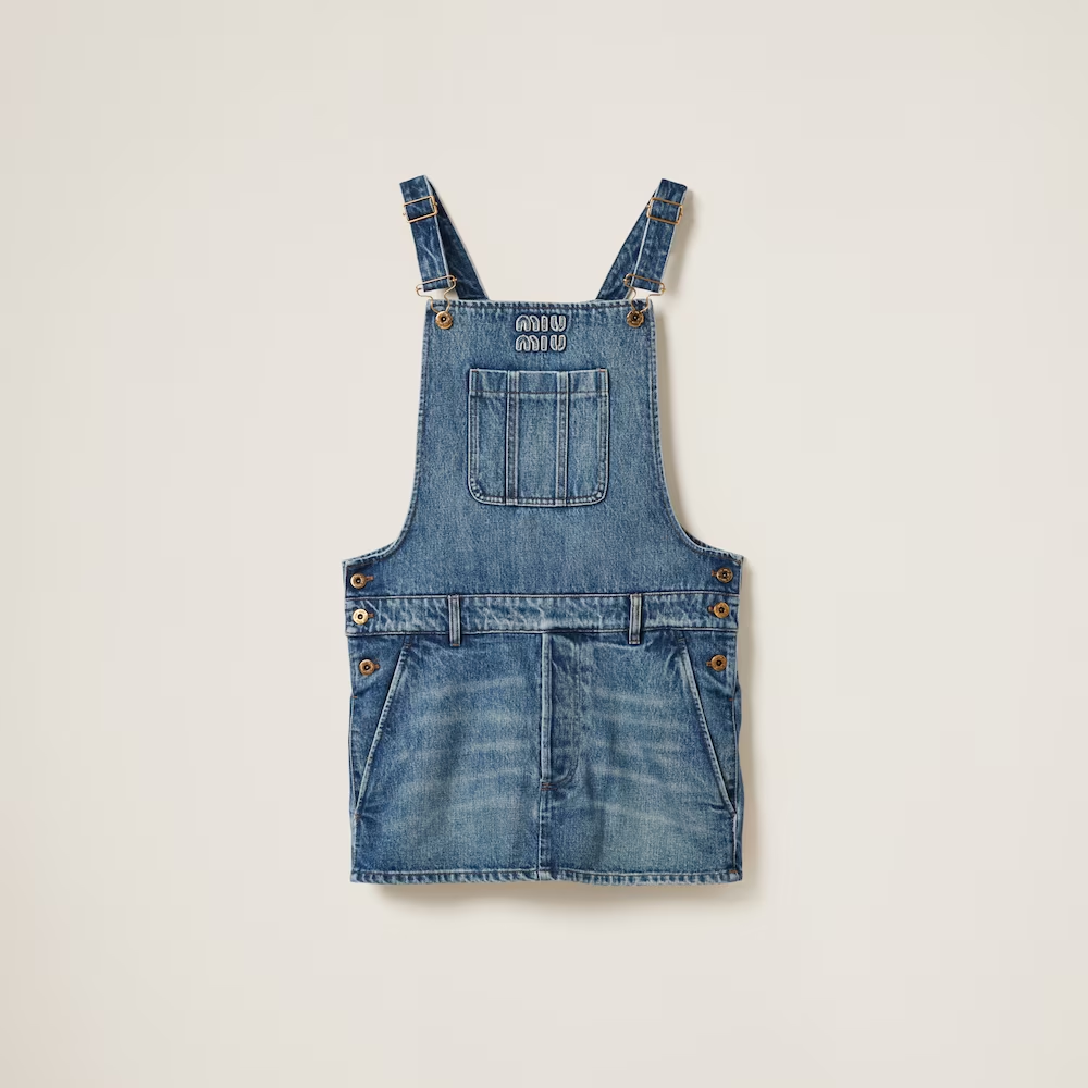 Denim suspender jumpsuit mini skirt