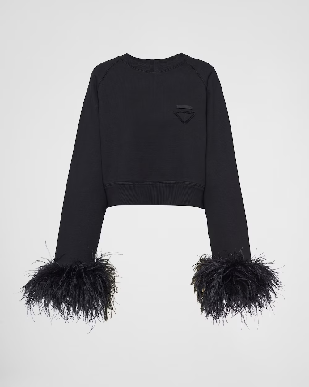 Crew-neck sweatshirt with feather trim