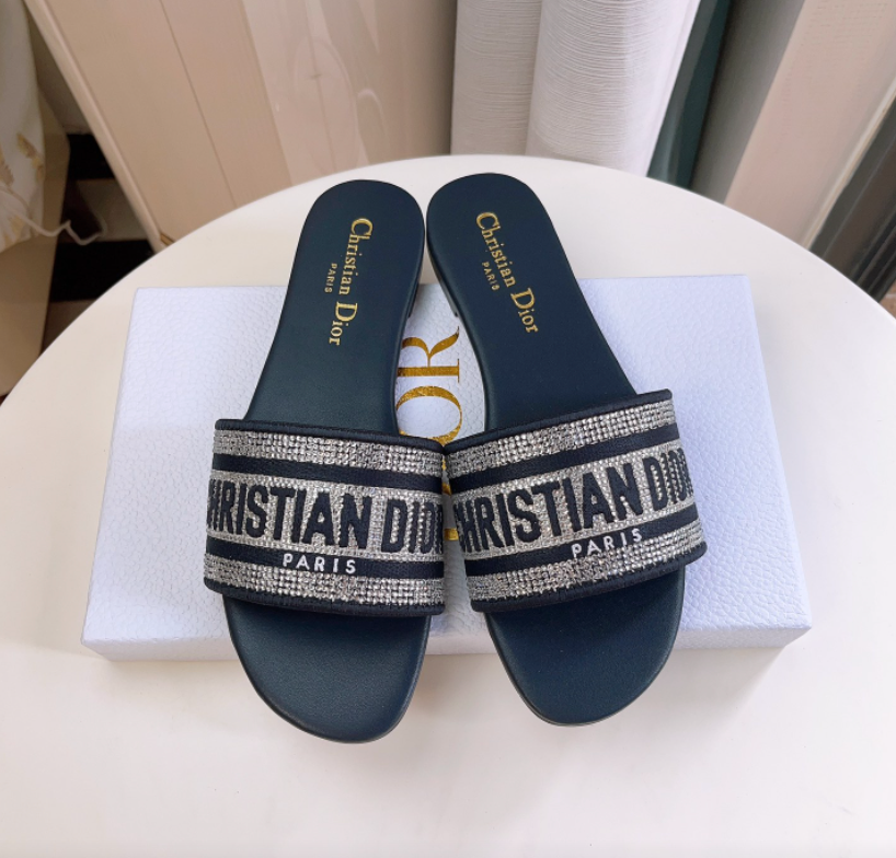 Dior DWAY Slide Slipper Sandals With Diamonds (Replica) - Ultra-Collection