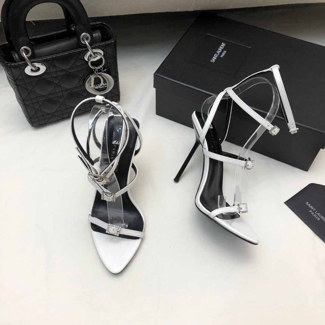 YSL Saint Laurent Strap And Buckle High Heels10.5CM Slide Sandal ...