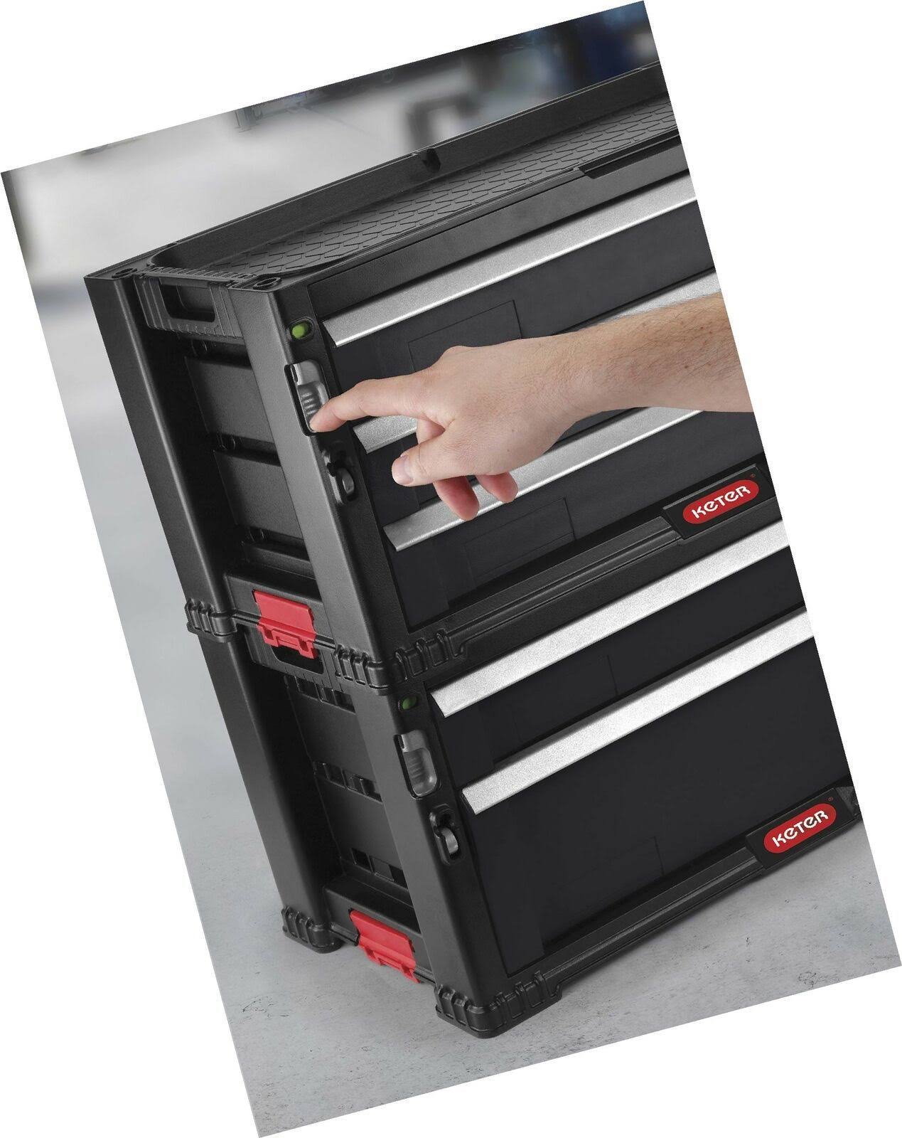 5 Drawer Modular Tool Storage, Plastic Resin Chest, Black