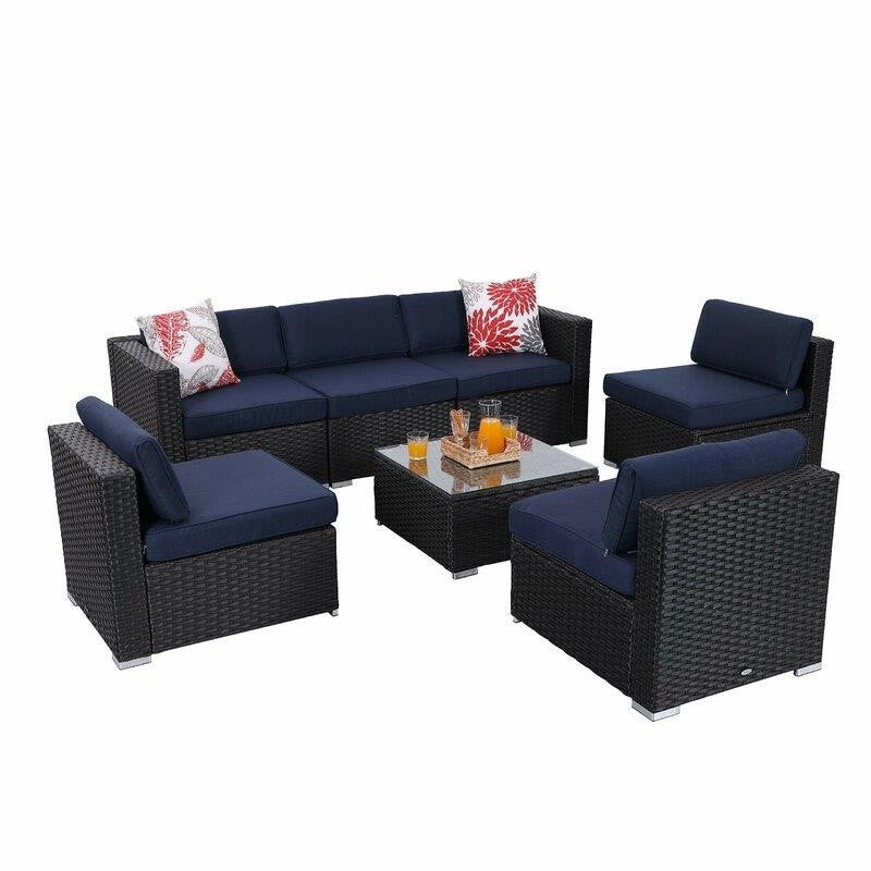 Mordecai Wicker/Rattan 6 Person Seating Group with Cushions