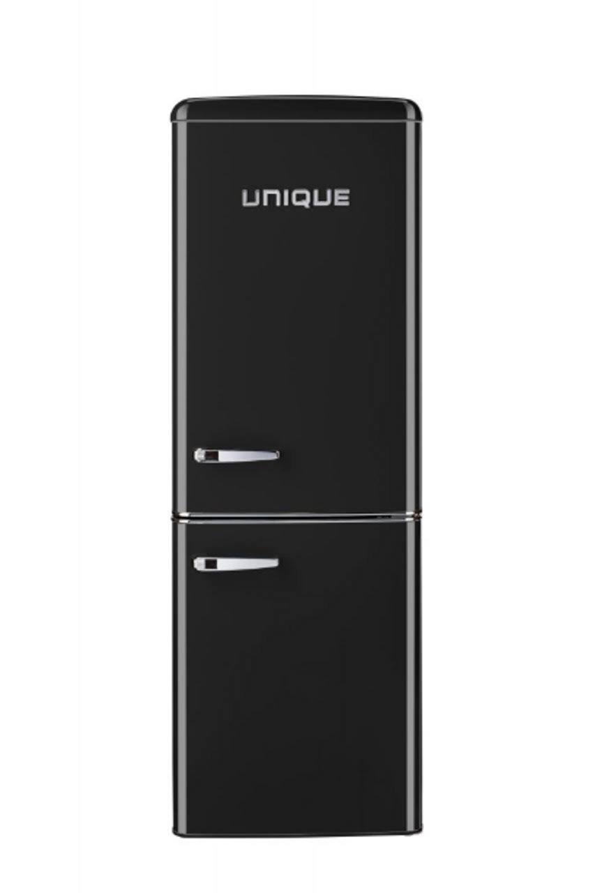 Unique Off Grid Retro 22" 7 Cu. ft. Black with Wine Rack Bottom Freezer