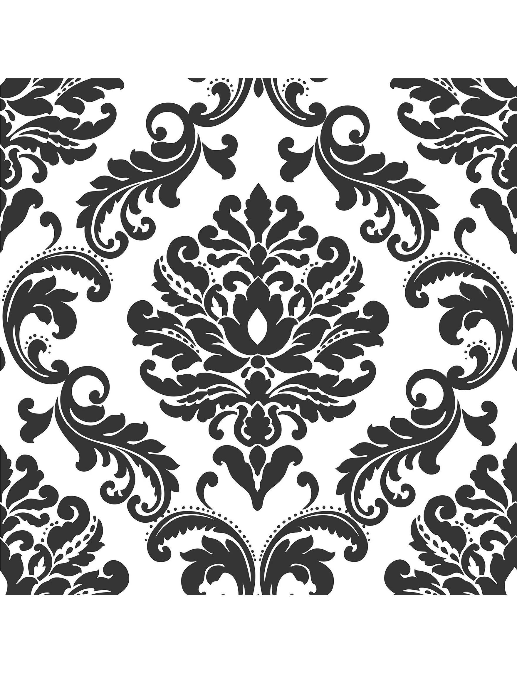 Nuwallpaper Black And White Damask Peel And Stick Wallpaper