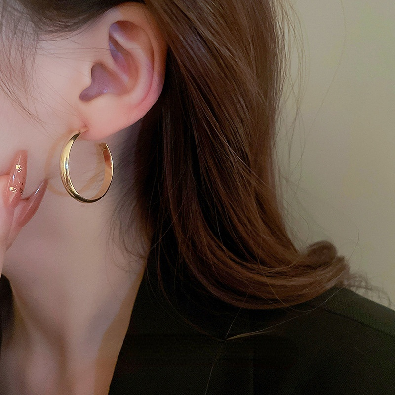 ECGIFT ER025 Simple Fashion S925 Needle BIG Irregular Hoop Earrings Piercing Earrings Hoop Earrings 100% Brand New BFF Birthday Gifts