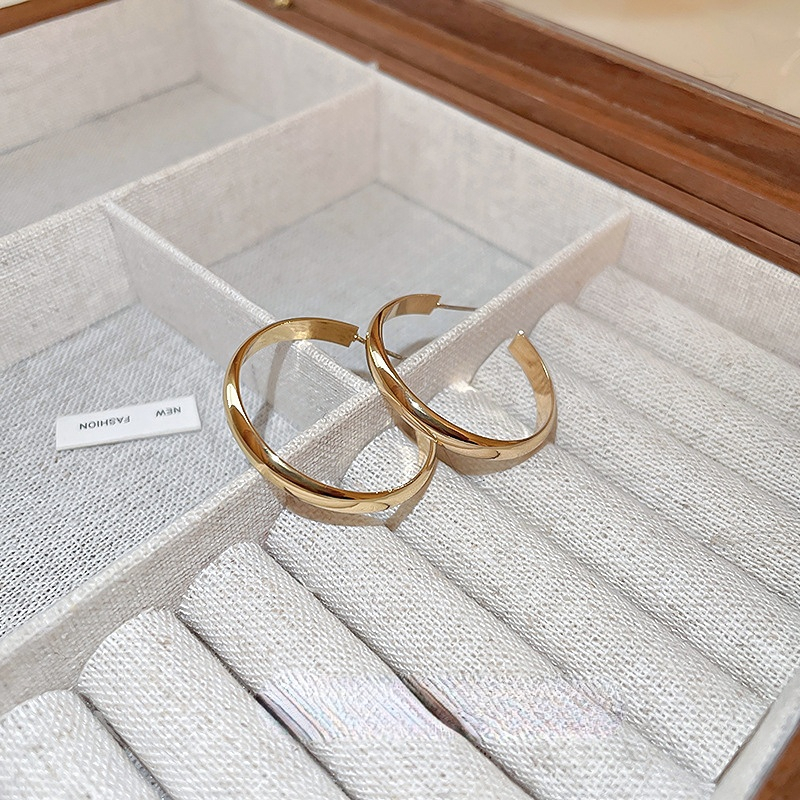 ECGIFT ER025 Simple Fashion S925 Needle BIG Irregular Hoop Earrings Piercing Earrings Hoop Earrings 100% Brand New BFF Birthday Gifts