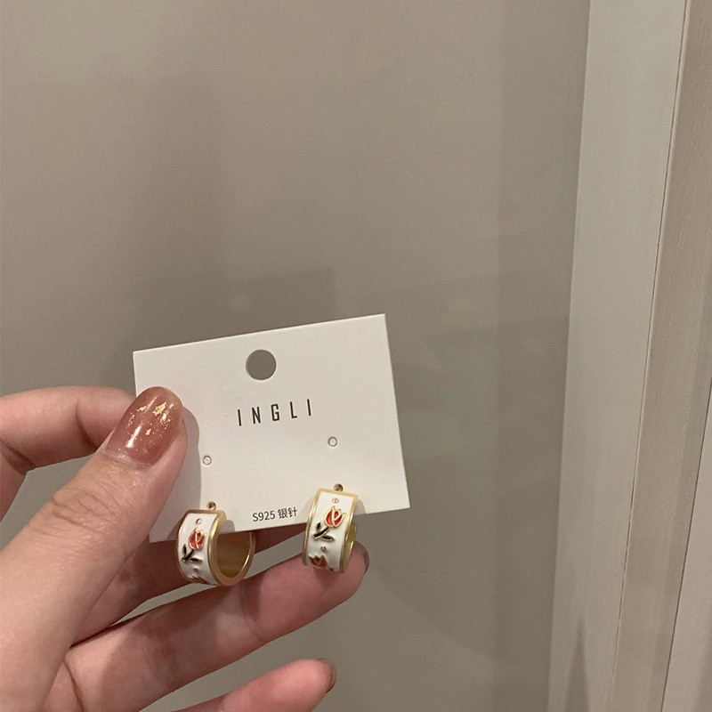 ECGIFT ER006 Big C Loop Semi-circle Flower Fresh Idyllic Nature Style Alloy Plated