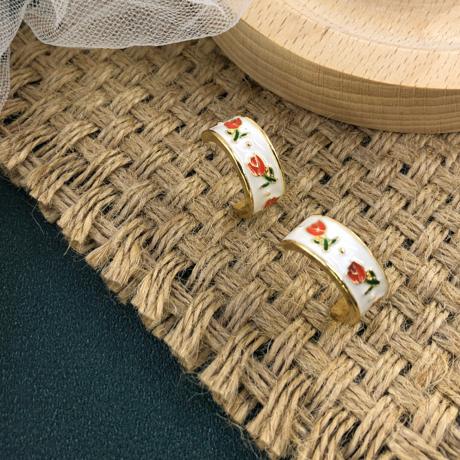 ECGIFT ER006 Big C Loop Semi-circle Flower Fresh Idyllic Nature Style Alloy Plated