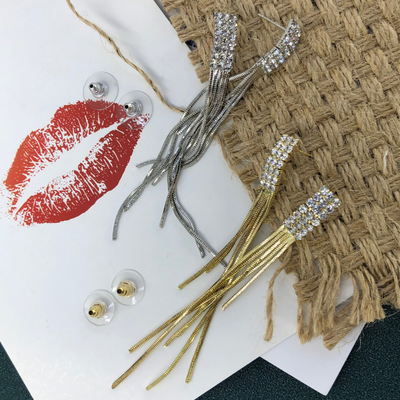 ECGIFT ER015 S925 Long Chain Tassel Earrings Dangling Diamond Earrings for Women Ladies Fashion