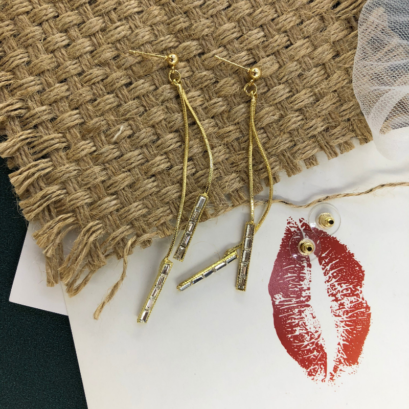 ECGIFT ER017 S925 Long Chain Tassel Earrings Dangling Diamond Earrings Hypoallergenic Fashion Crystal Earrings for Women Ladies Ins Korean Style