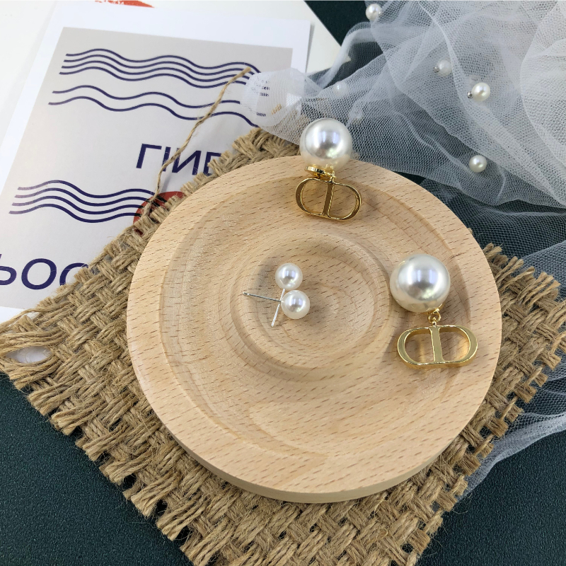 ECGIFT ER009 S925 Silver Needle Pearl Double D Pendant Earrings Korean Styles Elegant Short 2ways for Wearing