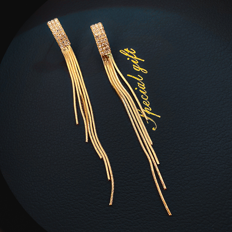 ECGIFT ER015 S925 Long Chain Tassel Earrings Dangling Diamond Earrings for Women Ladies Fashion