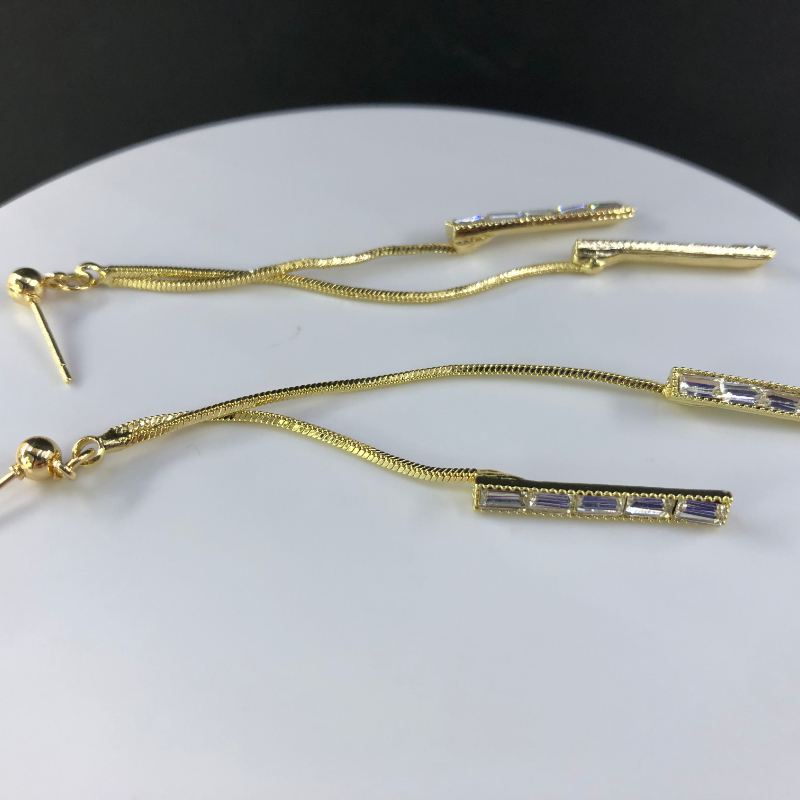 ECGIFT ER017 S925 Long Chain Tassel Earrings Dangling Diamond Earrings Hypoallergenic Fashion Crystal Earrings for Women Ladies Ins Korean Style