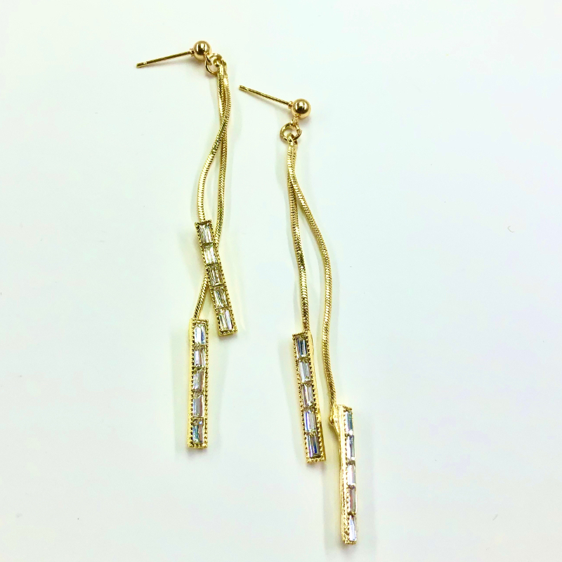 ECGIFT ER017 S925 Long Chain Tassel Earrings Dangling Diamond Earrings Hypoallergenic Fashion Crystal Earrings for Women Ladies Ins Korean Style