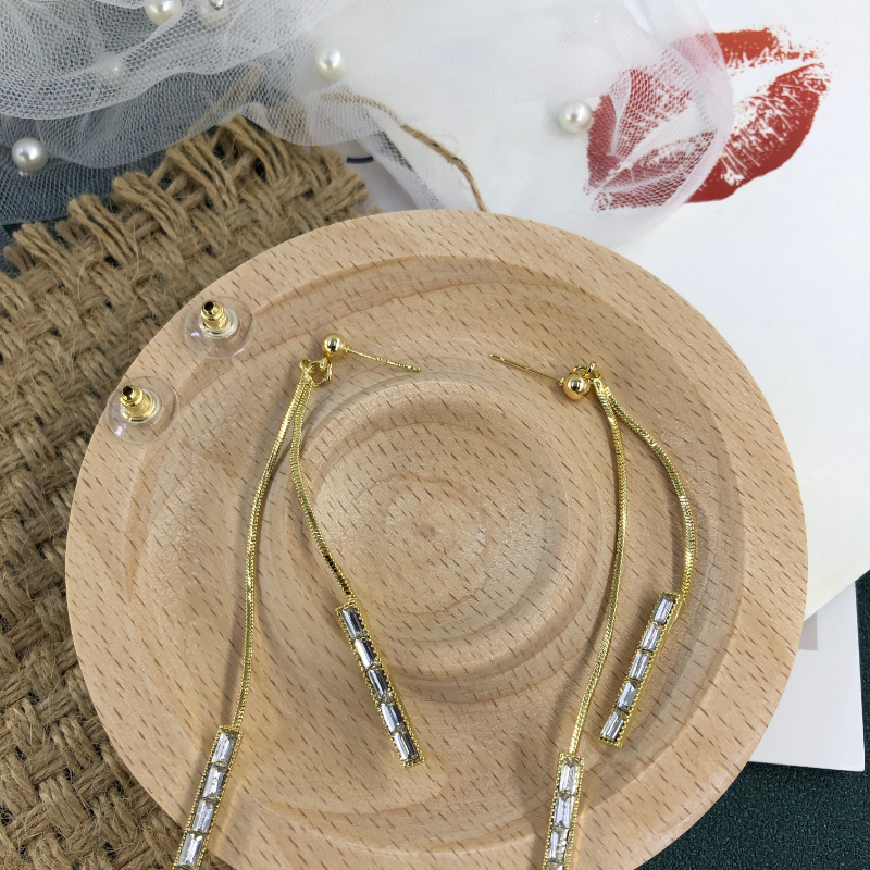 ECGIFT ER017 S925 Long Chain Tassel Earrings Dangling Diamond Earrings Hypoallergenic Fashion Crystal Earrings for Women Ladies Ins Korean Style