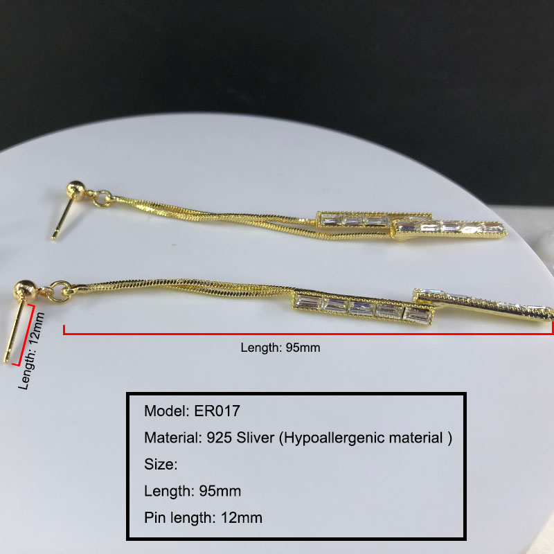 ECGIFT ER017 S925 Long Chain Tassel Earrings Dangling Diamond Earrings Hypoallergenic Fashion Crystal Earrings for Women Ladies Ins Korean Style