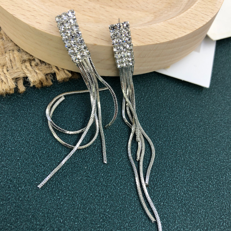 ECGIFT ER015 S925 Long Chain Tassel Earrings Dangling Diamond Earrings for Women Ladies Fashion