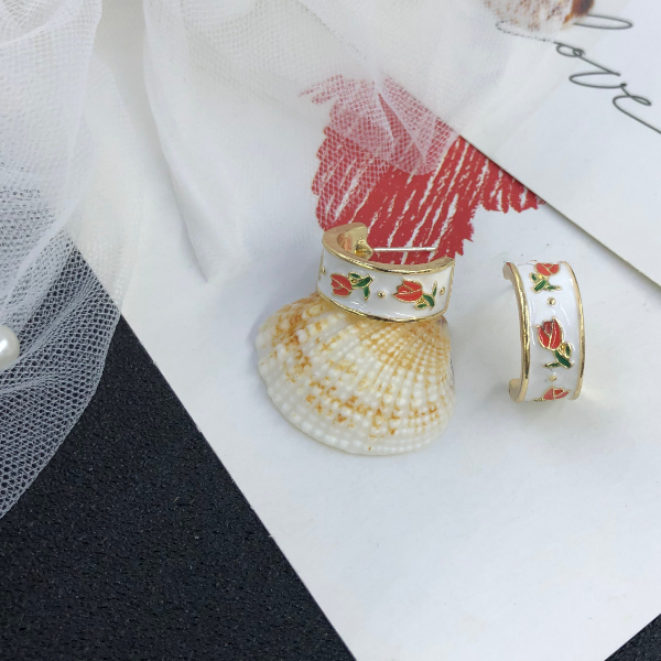 ECGIFT ER006 Big C Loop Semi-circle Flower Fresh Idyllic Nature Style Alloy Plated