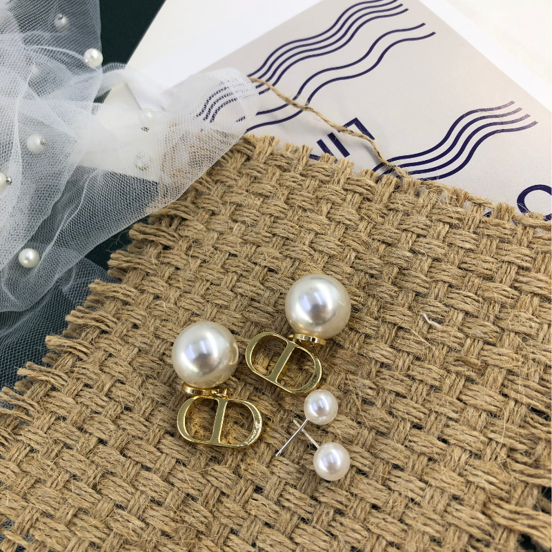 ECGIFT ER009 S925 Silver Needle Pearl Double D Pendant Earrings Korean Styles Elegant Short 2ways for Wearing