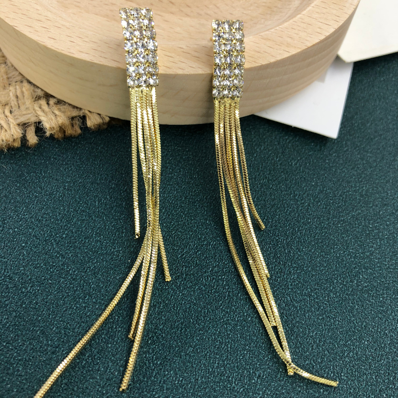 ECGIFT ER015 S925 Long Chain Tassel Earrings Dangling Diamond Earrings for Women Ladies Fashion